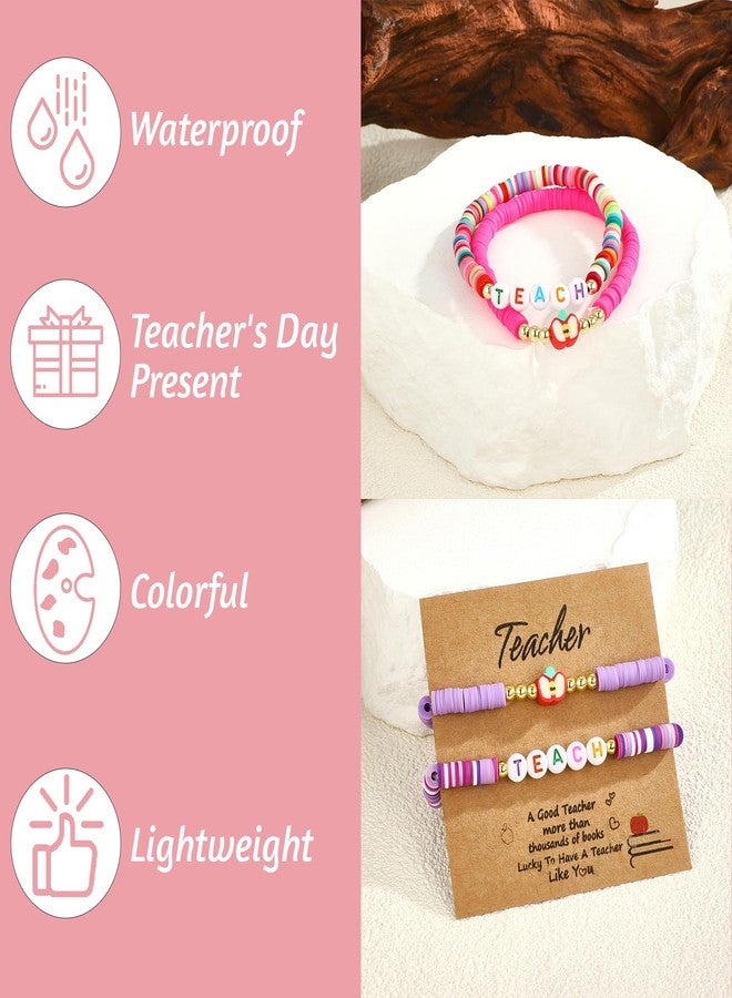 MEDOJO 18 Pcs Teacher Bracelet for Women Men Teacher Appreciation Present Color Elastic Clay Bracelet - Image 5